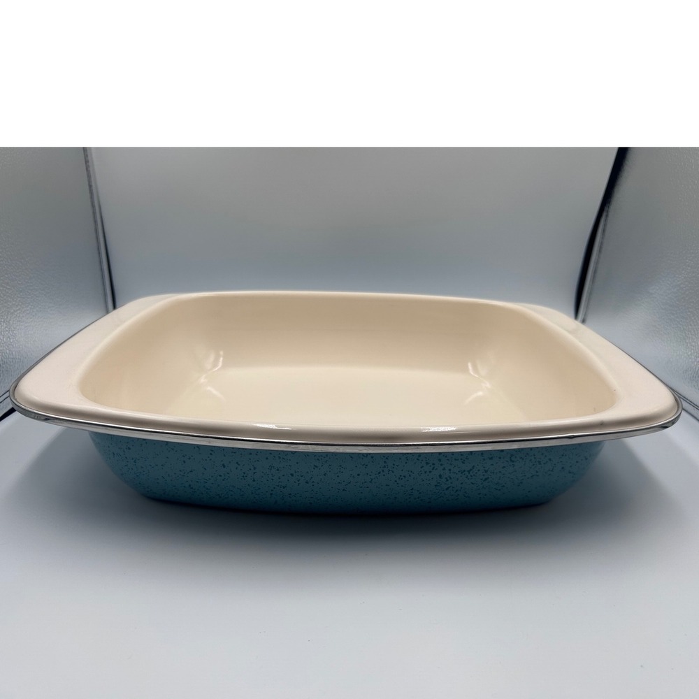 Paula Deen Blue Speckled Enamel on Steel Roasting Pan Rectangular Baker 16.5in